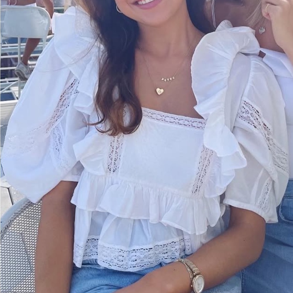 RHODE White Ruffled Blouse